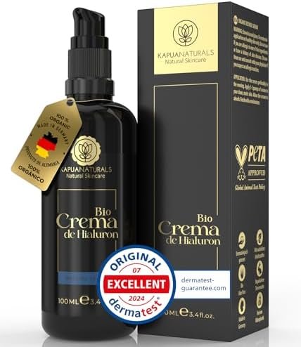 Crema Facial de Acido Hialuronico • 100ml • Crema Hidratante Facial • ORGÁNICA & VEGANO • Cosmética natural y sostenible • con Aloe Vera •Crema hidratante antiedad para hombres y mujeres