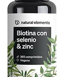 Biotina + Zinc + Selenio - 365 pastillas veganas (Suministro para 1+ año) - Vitaminas para el cabello - Apoya el crecimiento del pelo, fortalece la piel y las uñas