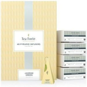 Té de Jazmín de Tea Forte, 48 Bolsas Artesanales de Infusión de Té Verde en Forma de Pirámide