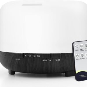 Difusor Aceites Esenciales Humificador de Aromas: 500ML Difusor de Aromas con Mando a Distancia - Ultrasónico Aromaterapia Lámpara para Yoga Salon SPA Vivir,Dormir, Bañarse, Hotel Negro