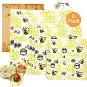 Envoltorio Cera De Abeja,TOPSEAS 8Pcs Envoltorio Cera De Abejas Ecológicas,Papel de Cera de Abeja Mantiene Alimentos Fresco para Sándwich,Queso,Frutas etc.Reutilizable Envolver,Lavables