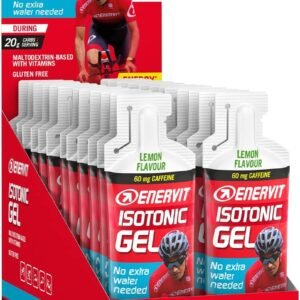 Enervit, Gel Isotónico con Cafeína, Sabor Limón, Idóneo para Deportes de Resistencia, Fórmula Isotónica con 20 Gramos de Carbohidratos y 60 Miligramos de Cafeína, Sin Gluten, Envase de 24 de 60ml