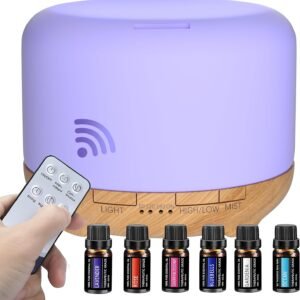 Difusor Aceites Esenciales, Difusor de Aromas Difusor de Aromaterapia con 6 x 10ml Aceites Esenciales, Difusores de Aceite Perfumado con LED de 7 Colores