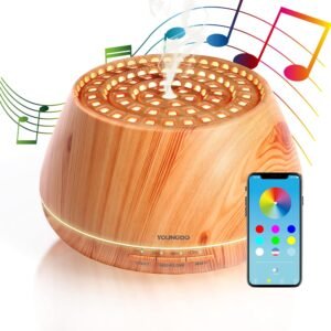 YOUNGDO Difusor Aceites Esenciales con Altavoz Bluetooth, 400ML Humidificador de Aromas Ultrasónico Aromaterapia Lámpara LED Colorida para Hogar, Oficina, SPA, Yoga, Mejor Regalo