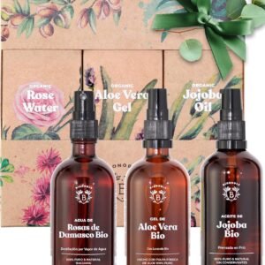 Bionoble Cesta de Regalo para Mujer 3x100ml - Agua de Rosas, Gel Aloe Vera Puro y Aceite de Jojoba Orgánico - Productos naturales en una linda caja - Regalos de cumpleaños a precio especial