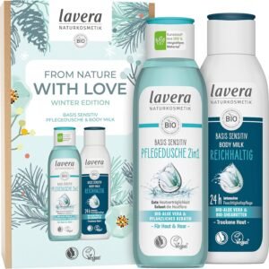 lavera Set de regalo – From Nature with Love – Winter Edition – Cuidado de ducha y leche corporal – base sensible – vegano