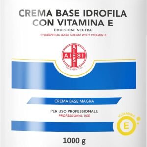 AIESI® Crema Base hidrofílica pura emulsión neutra magra enriquecida con vitamina E (Tarro de 1 Kg), Ideal para uso farmacéutico, cosmético y dermatológico, Made in Italy
