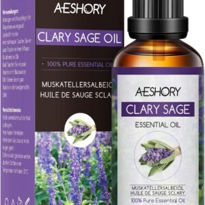 AESHORY Aceite Esencial de Salvia 50ml, Aceite de Salvia de Grado Terapéutico, 100% Naturales Puros Aceites Esenciales de Aromaterapia para Humidificador Difusores, Masaje, Cuidado de la Piel
