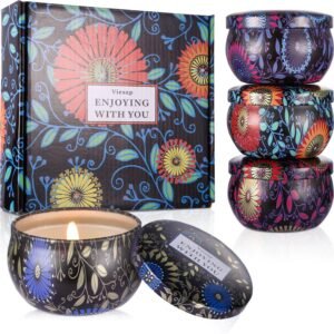 Viesap Velas Aromaticas, 4PCS Cera de Soja 100% Natural, Vela Aromática Caja de Regalo, Mujer Velas Perfumadas, Aromaterapia Relajación Baño Yoga Acción de Gracias Navidad Día de San Valentín Regalos