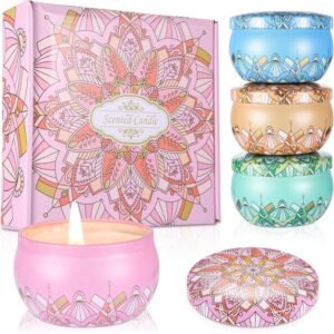 Viesap 4pcs Cera de Soja 100% Natural, Vela Perfumadas Aromática Caja de Regalo, Mujer, Aromaterapia Relajación Baño Yoga Acción de Gracias Navidad Día de San Valentín