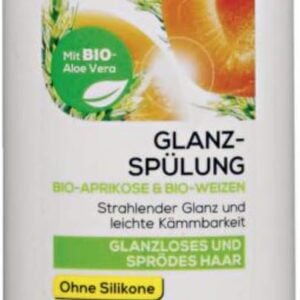 Acondicionador de brillo de albaricoque orgánico y trigo orgánico, cosmética natural, sin siliconas, brillo brillante, fácil de peinar.