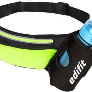 Edifit, Riñonera Running, Cinturón Portátil para Correr, Hombre, Mujer, Riñonera Deportiva, Accesorios, con Porta Botella, Impermeable, con Cierre Cremallera, Correa Ajustable y Reflectante (Amarillo)