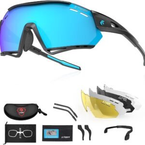 X-TIGER Gafas Ciclismo Hombre Polarizadas Gafas Ciclismo con 5 Lentes Intercambiables UV 400