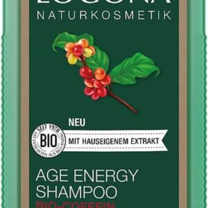 LOGONA Naturkosmetik Champú vitalizante para cabello naturalmente fuerte, adecuado para cabello sin energía, adelgazante, champú para el cabello Age Energy con fórmula vegana de cafeína orgánica, 1 x 250 ml