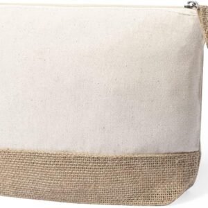 BLUECHOLON - Neceser Mujer Acabado Yute Laminado y Algodón Natural. Bolsa Cosméticos. Neceser Viaje. (Yute-Algodón)