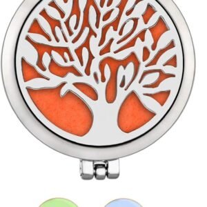 WAWJ - Collar con colgante difusor Mujer arbol de la Vida Colgante Collar, Cadena Larga Ajustable y para niñas，con cadena 12 discos de fieltro