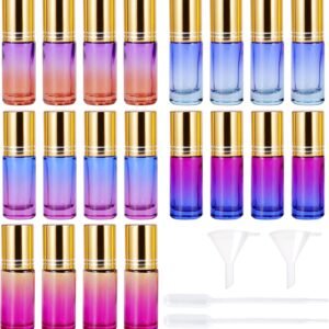 20 botellas de rodillo de aceites esenciales, botellas de rodillo de cristal, 5 ml vacías con bolas de acero inoxidable, recargables Roll-on multicolor para aceites esenciales, aromaterapia, perfume