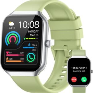 Reloj Inteligente Hombre Mujer, Smartwatch 1.96" Llamada Bluetooth, Pulsera Actividad con Pulsómetro/Monitor de Sueño/Podómetro，SpO2, 113+ Deportivos Impermeable IP68 para Android iOS Verde Hierba