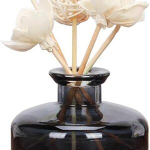 1 botella difusora de vidrio redonda de 200 ml para botella de aromaterapia de caña, recipiente de aceites esenciales, botellas de vidrio decorativas, tarros difusores para accesorios de fragancia