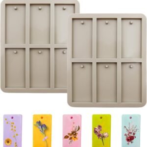 2 Piezas Molde de Silicona para Jabones con Agujero Moldes de Jabón de Silicona 6 Cavidades Moldes Hacer Jabón Reutilizable para Manualidades, Aromaterapia, Colgantes, Gelatina (Rectángulo, Gris)