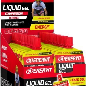 Enervit, Gel Líquido para Competir con Cafeína, Sabor Cítrico, Deportes de Resistencia, con 90 Gramos de Carbohidratos, 25 Miligramos de Cafeína, Maltodextrina y Fructosa, Envase de 18 (60 ml)
