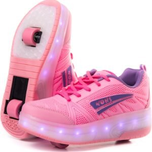 Zapatillas Deportivas con Dos Ruedas y Luces. Recargables, 16 Efectos de Luces. Rueda Trasera automática.